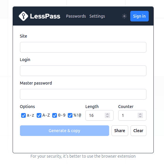 LessPass: Stateless Open Source Password Manager