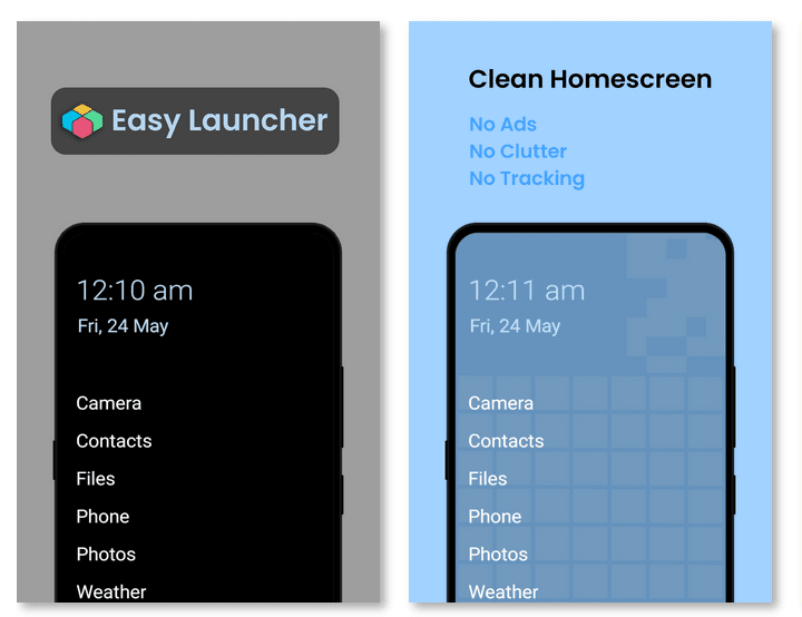 Minimal Android Code Launcher — EasyLauncher (GPL 3)